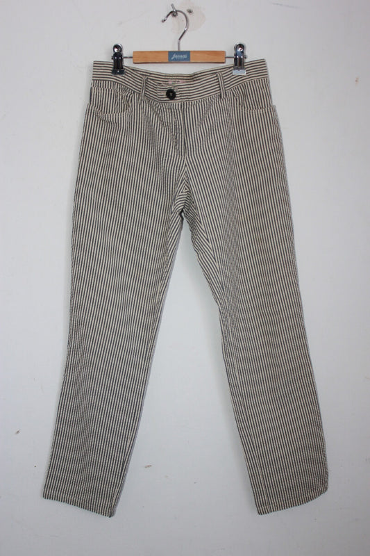 tweedehands grijs met wit gestreepte zomerse lange broek van bonpoint in maat 158-164 voor een meisje