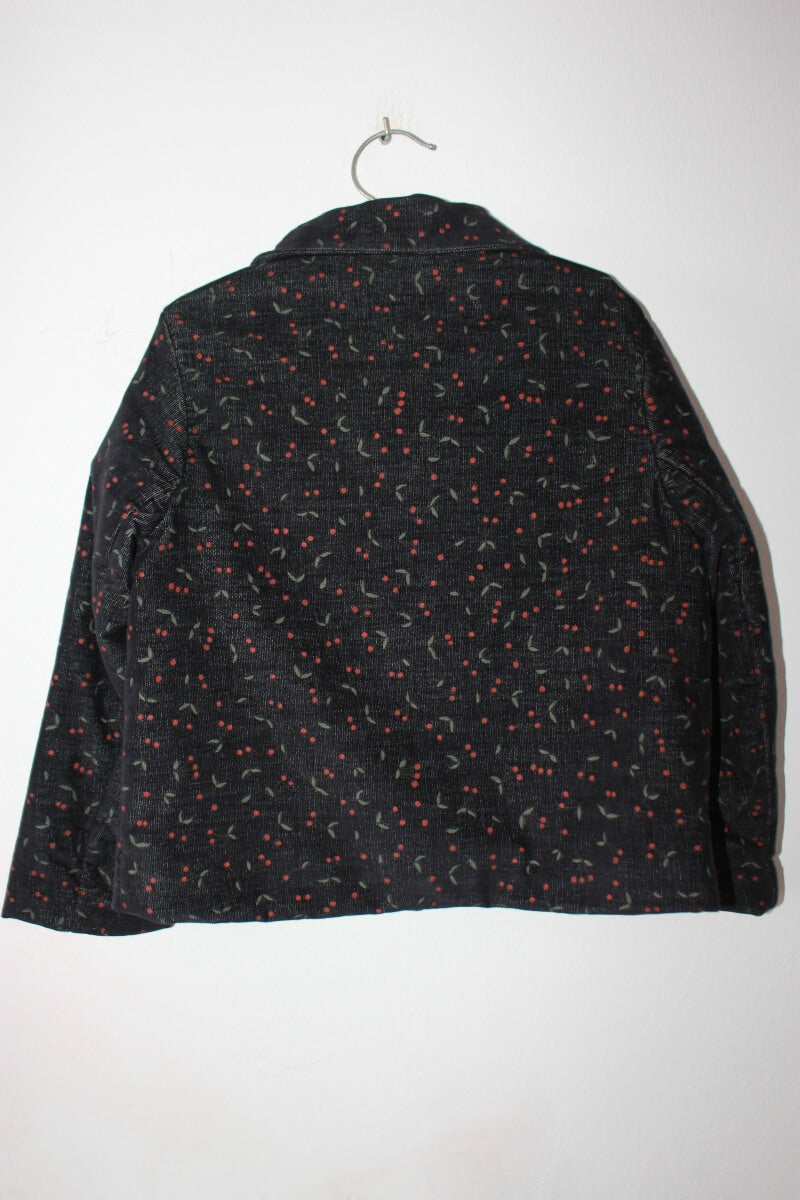 tweedehands zwarte ribfluwelen jas met rode kersjes van bonpoint maat 98-104