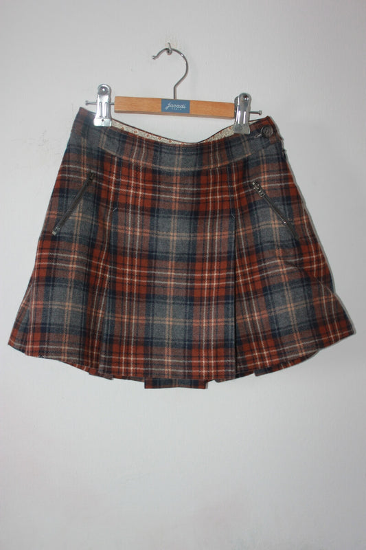 Tweedehands-geruite winterse wollen rok van bonpoint in maat 134-140
