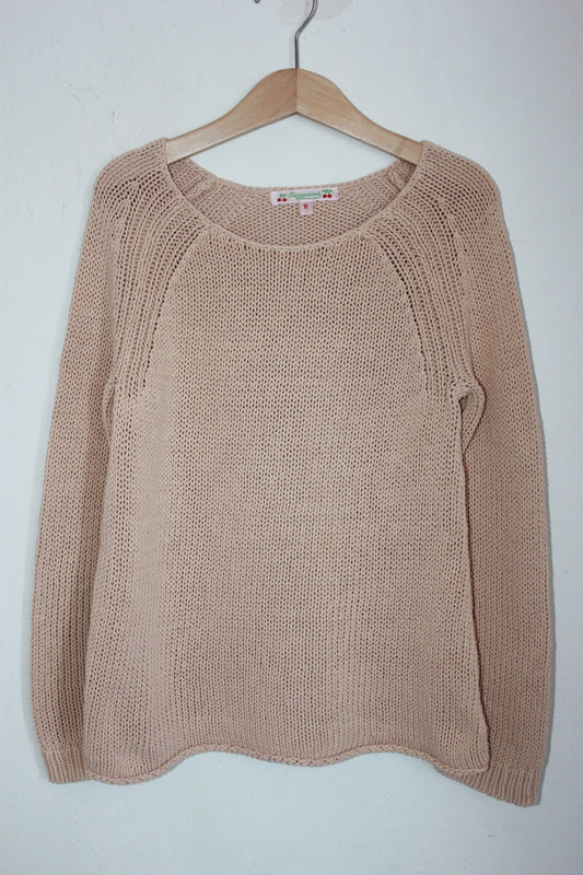 tweedehands beige katoenen trui van bonpoint in maat 128 voor een meisje