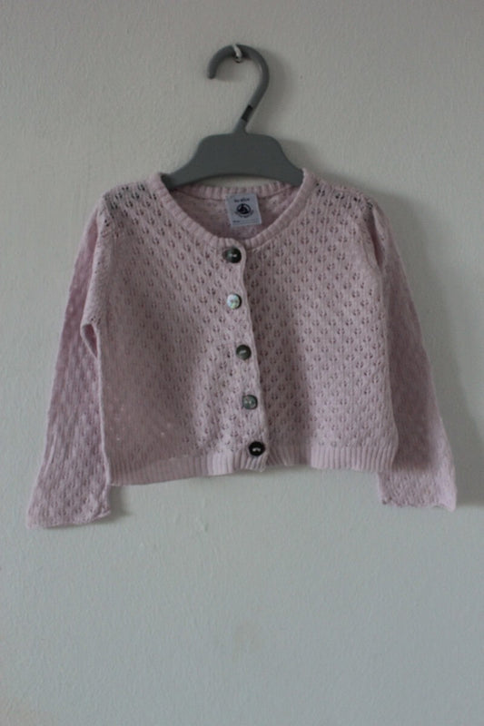 preloved katoenen zomers lila-roze ajour vestje van petit bateau in maat 62 voor een baby meisje