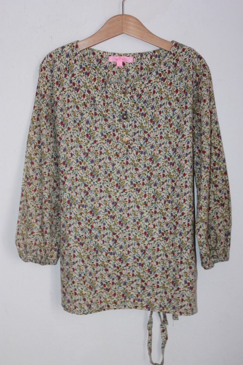 tweedehands katoenen liberty blouse in multicolour met lange mouwen, maat 128 voor een meisje van wowo