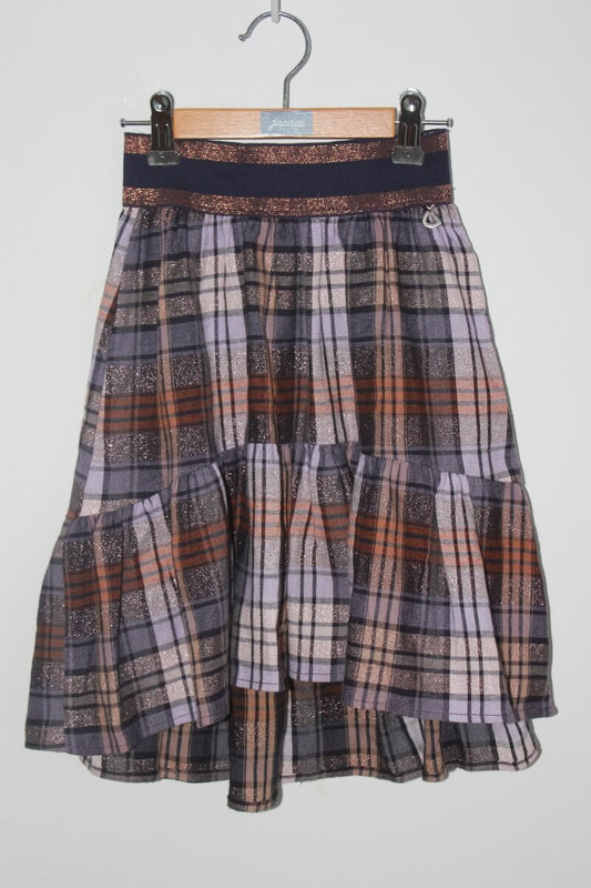 preloved winterse asymmetrische geruite rok in multicolour met glitter van dixie in maat 128-134