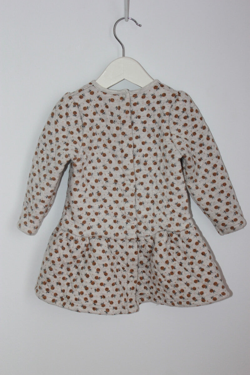 tweedehands grijze jurk lange mouwen mosterdgele appeltjes maat 80 petit bateau