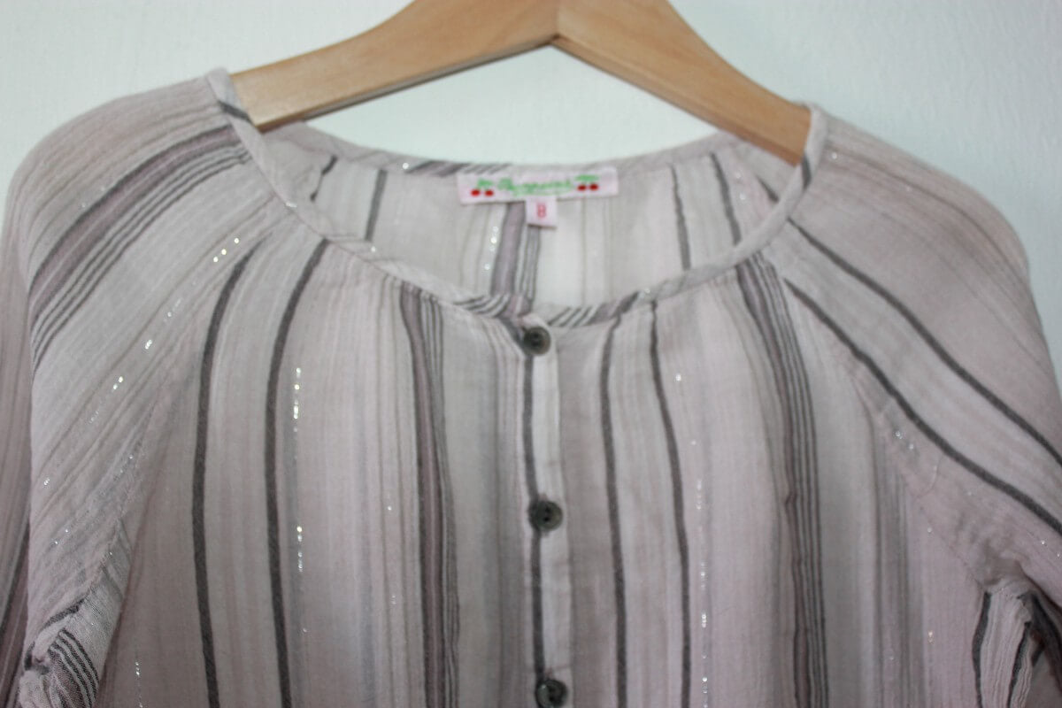 tweedehands zomerse gestreepte blouse met lange mouwen in maat 122-128 van bonpoint