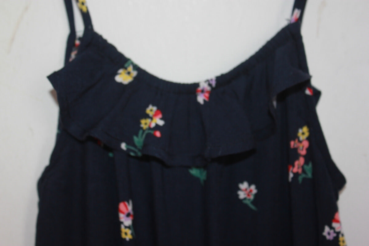 tweedehands donkerblauwe zomerse mouwloze jumpsuit met bloemenprint in multicolour van H&M in maat 104 voor een meisje
