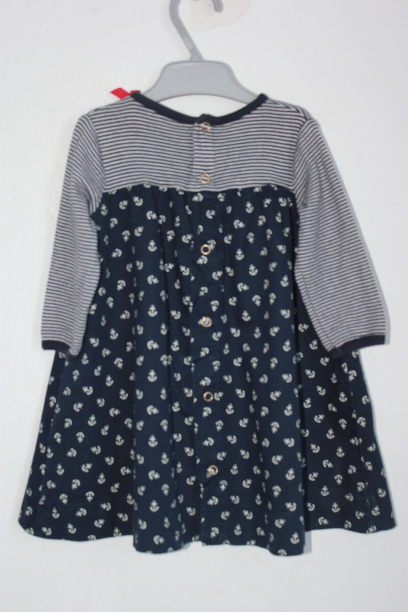 tweedehands-jurk-donkerblauw-wit-lange-mouwen-maat-74-petit-bateau