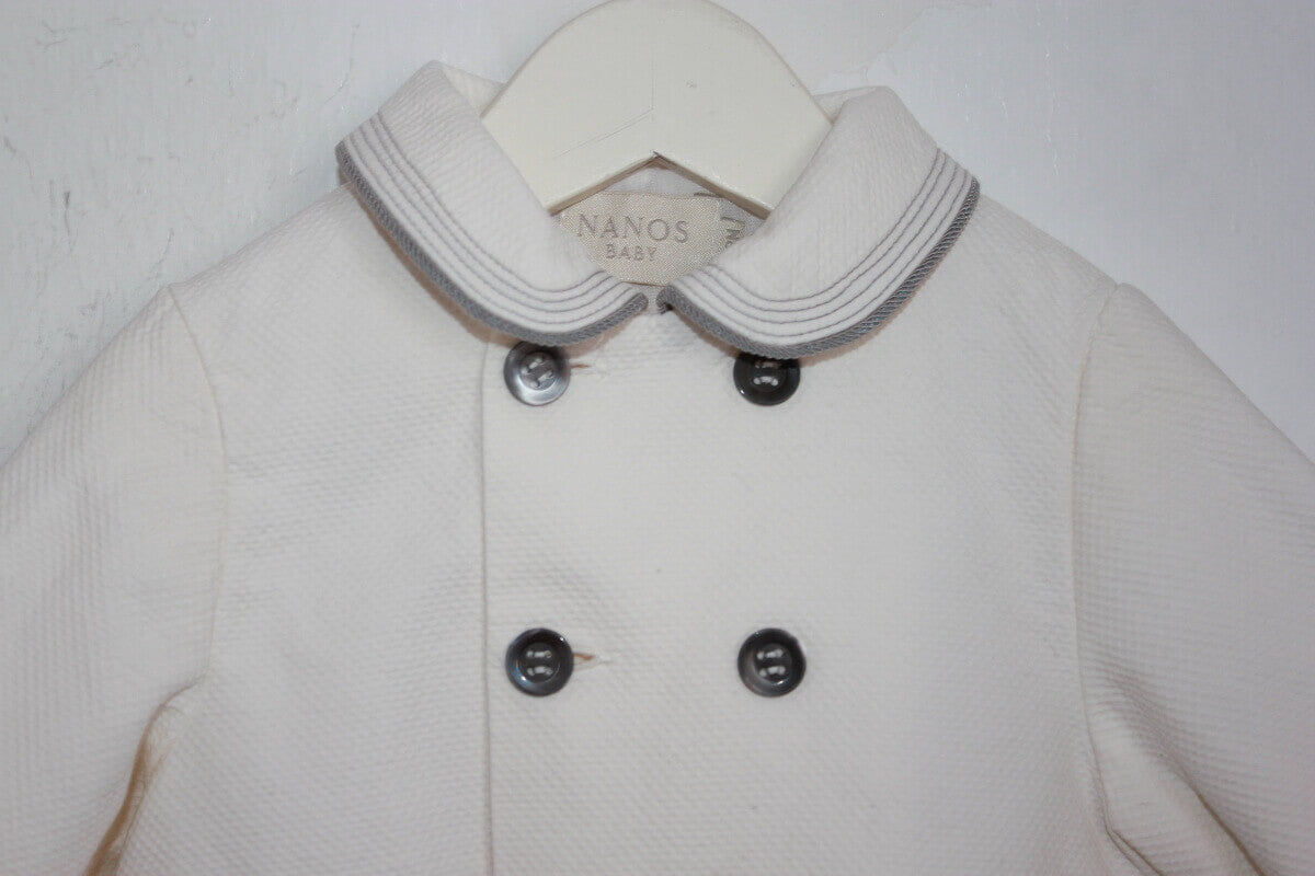 tweedehands unisex katoenen zomerse ecru jas met grijze details van Nanos in maat 68
