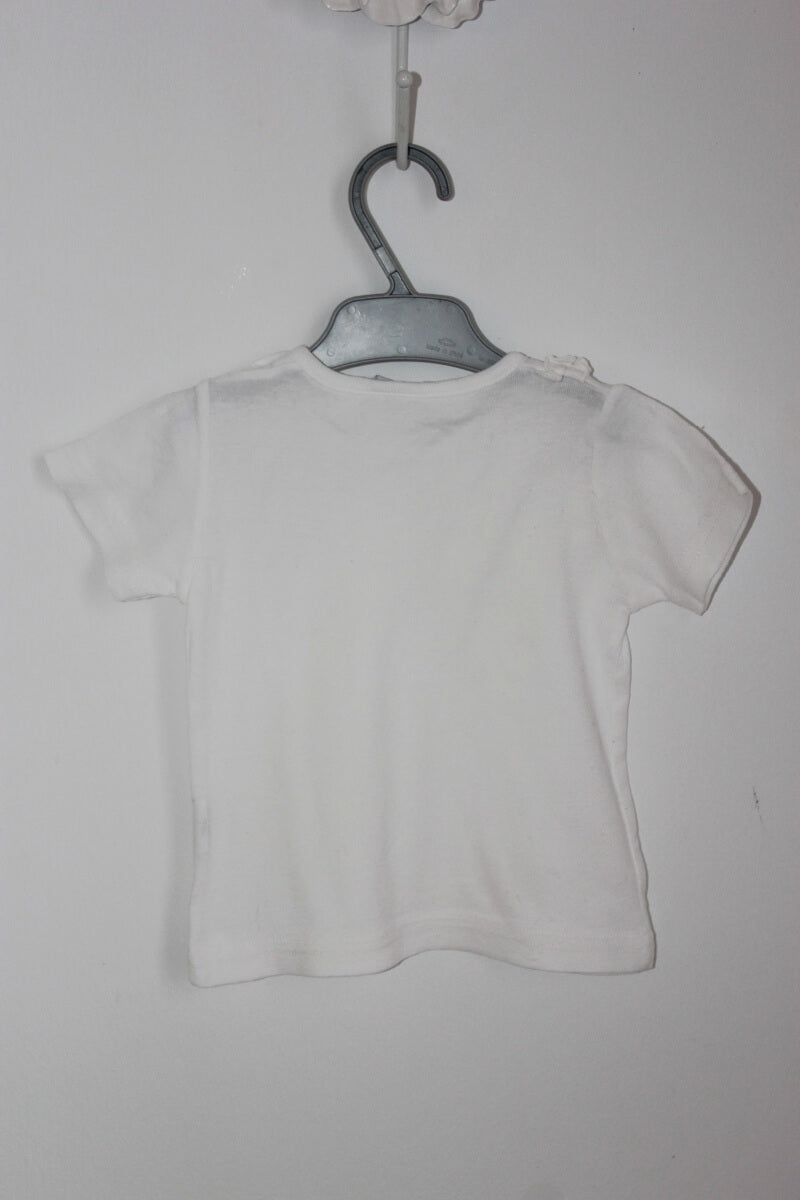 preloved katoenen ecru t-shirt met korte mouwen envolants in maat 74 voor een baby meisje van petit bateau