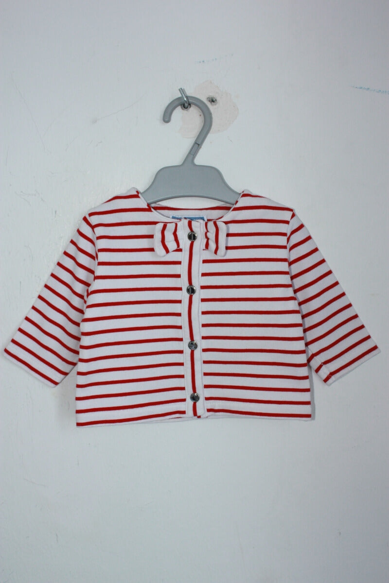 tweedehands rood met wit gestreept vest in maat 56 voor een baby meisje van jacadi
