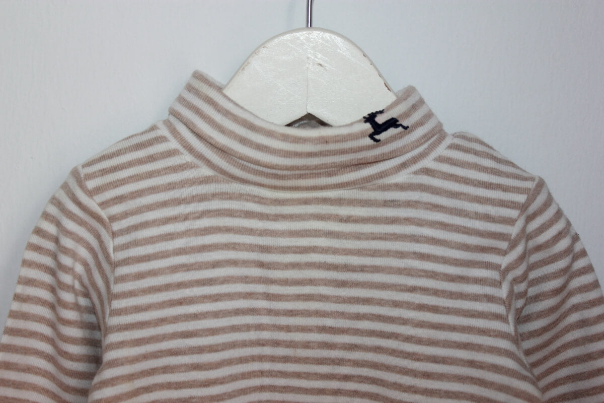 tweedehands unisex katoenen beige met creme gestreepte coltrui maat 68 van jacadi