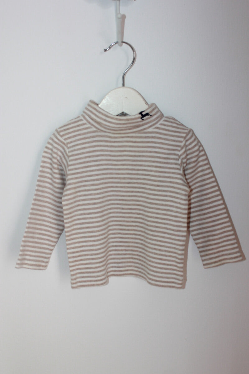 tweedehands unisex katoenen beige met creme gestreepte coltrui maat 68 van jacadi