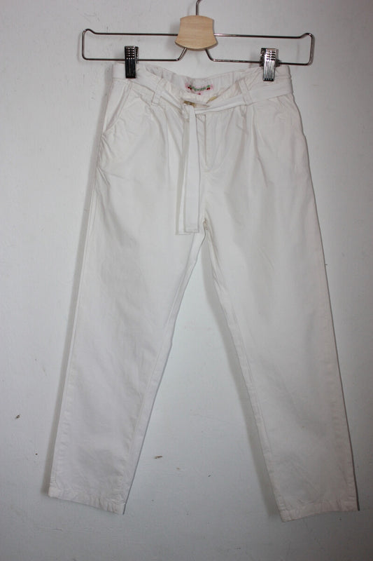 tweedehands katoenen zomerse ecru lange broek van bonpoint, maat 122-128 voor een meisje