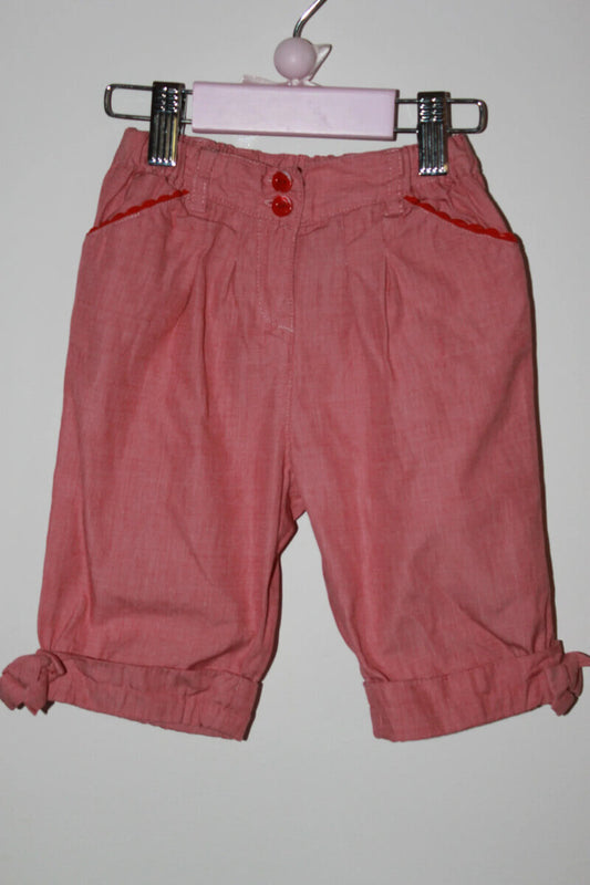tweedehands katoenen zomerse koraalrode capribroek in maat 80 van jacadi voor een baby meisje