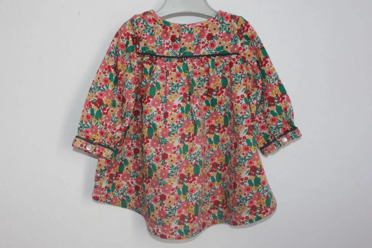 tweedehands katoenen gebloemde jurk met lange mouwen in multicolour van petit bateau, maat 68