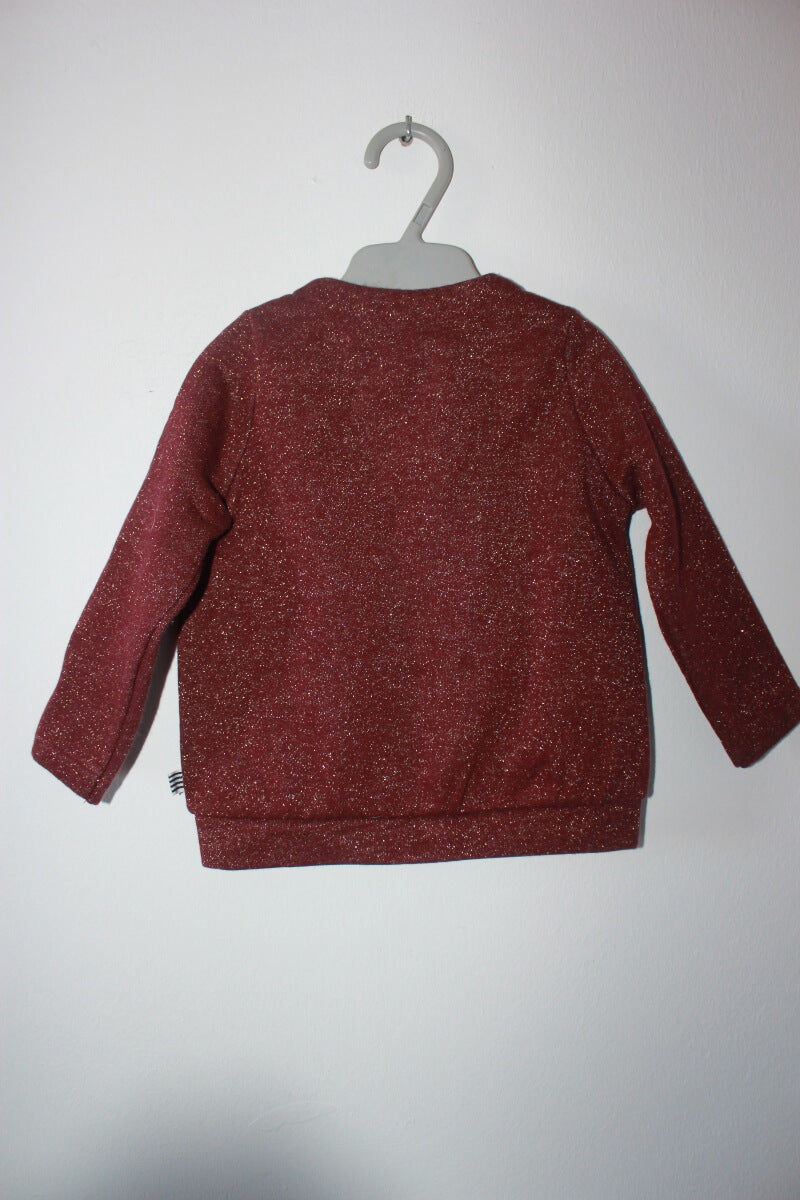 tweedehands bordeaux vest met gouden glitters in maat 74 voor een baby meisje van petit bateau