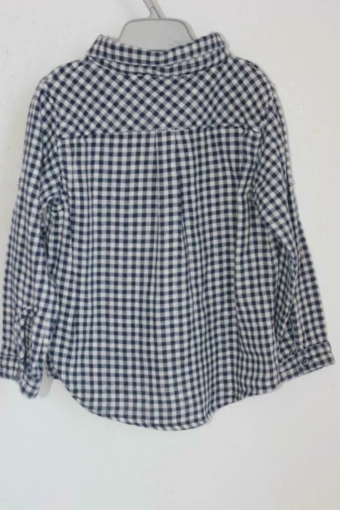 tweedehands katoenen blauw met wit geruit overhemd met lange mouwen van petit bateau in maat 86 voor een jongen