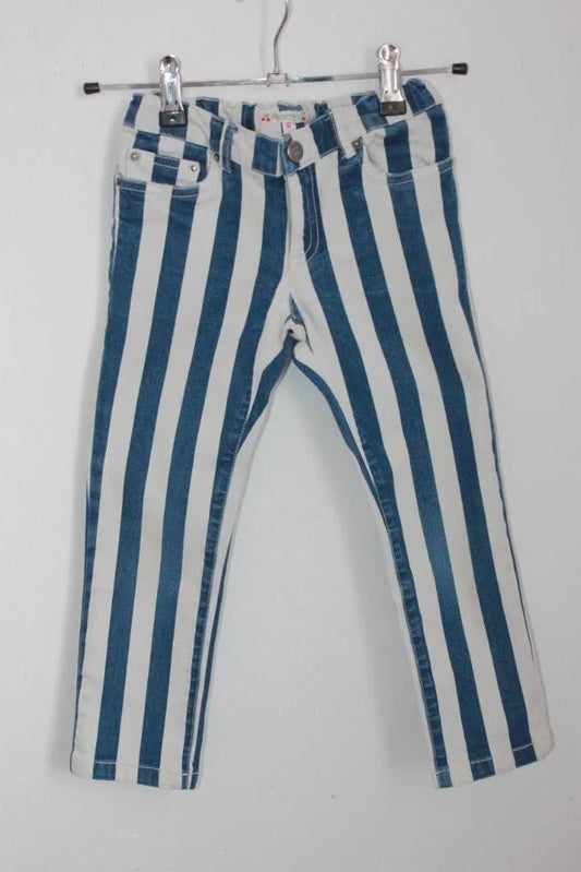 tweedehands blauw met wit gestreepte jeans van bonpoint in maat 110-116 voor een meisje