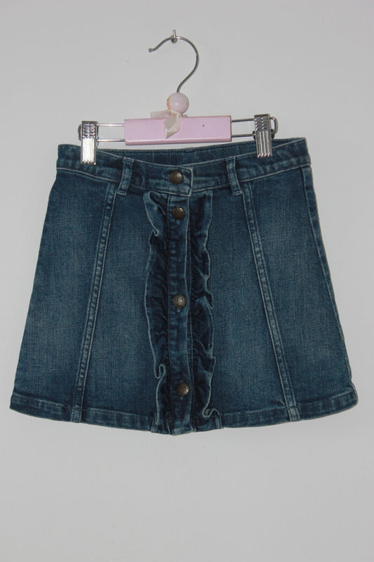 tweedehands denim rok met knopen en volant middenvoor van bonton in maat 116-122