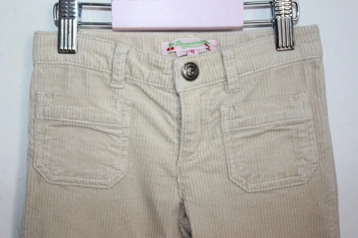tweedehands ribfluwelen beige lange broek van bonpoint, maat 110-116 voor een meisje. flared model