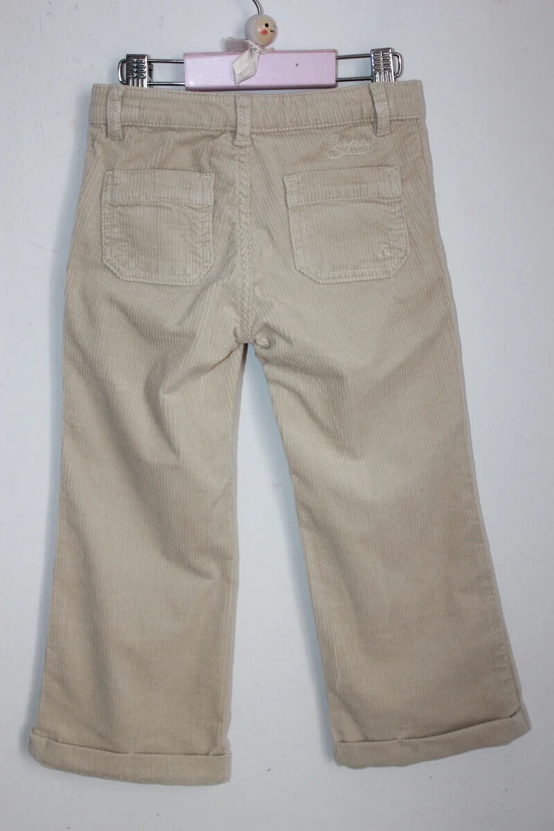 tweedehands ribfluwelen beige lange broek van bonpoint, maat 110-116 voor een meisje. flared model