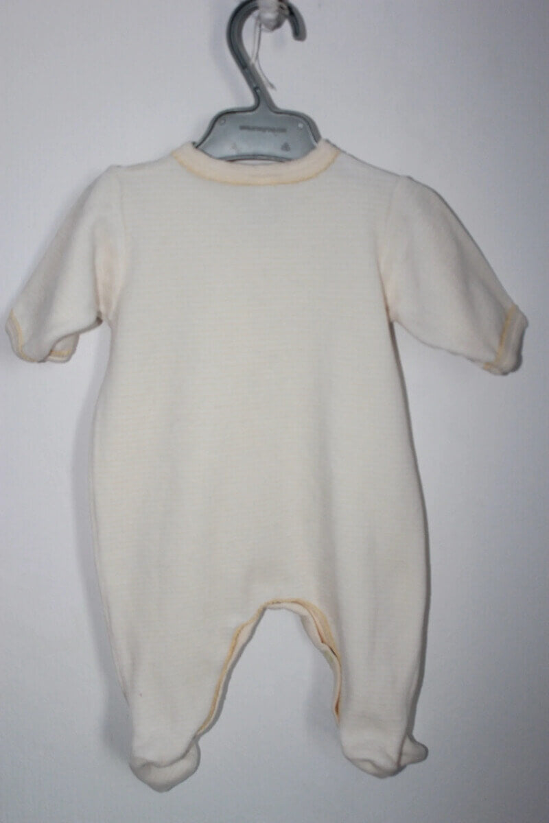 tweedehands-geel-wit-gestreept-unisex-boxpakje-maat-56-petit-bateau