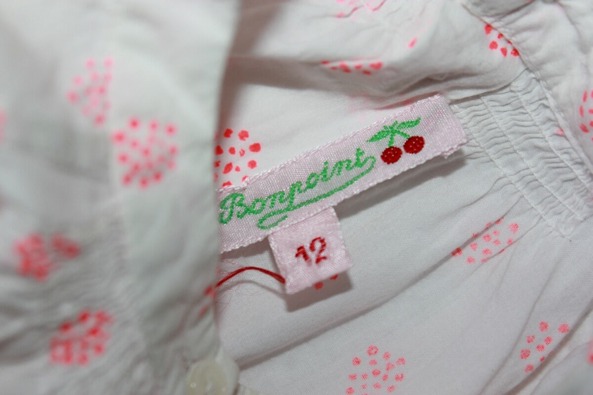 tweedehands-witte-fluo-oranjeroze-blouse-lange-mouwen-maat-74-baby-meisje-bonpoint