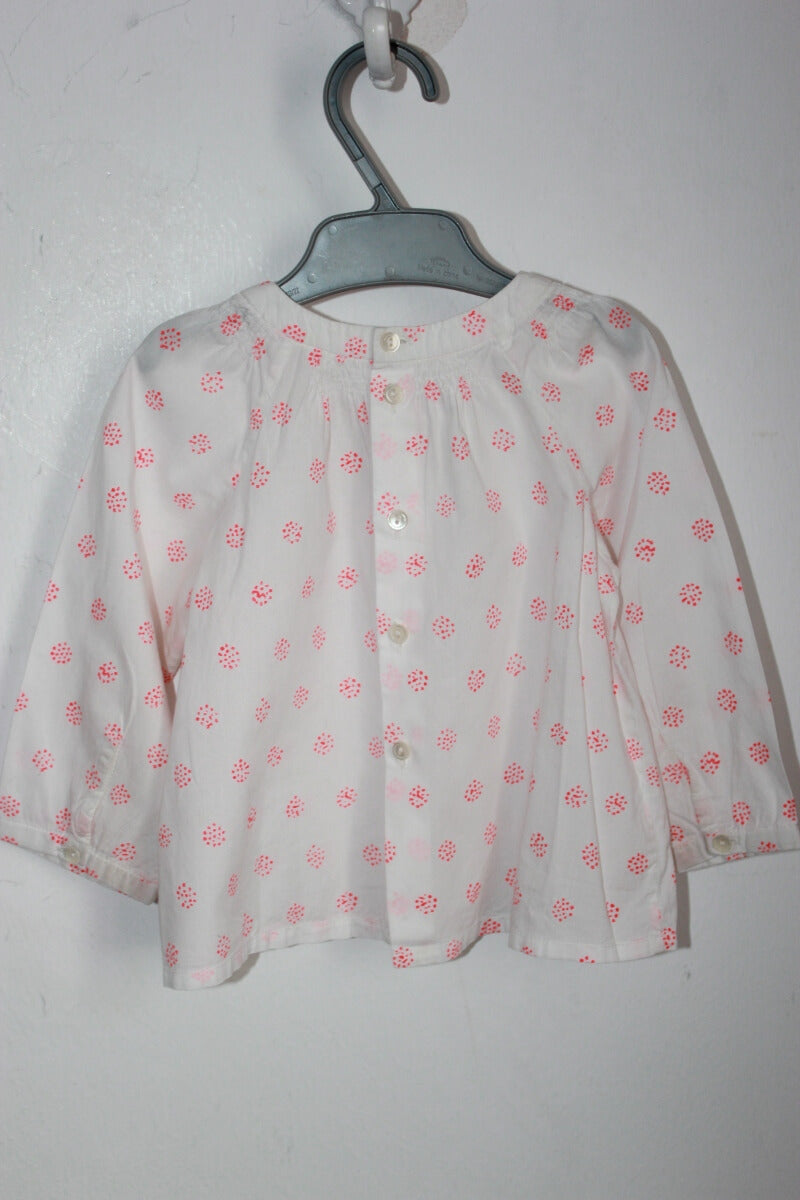tweedehands-witte-fluo-oranjeroze-blouse-lange-mouwen-maat-74-baby-meisje-bonpoint
