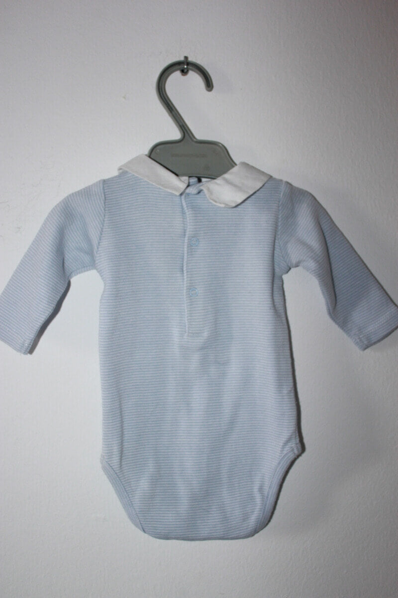 tweedehands-lichtblauw-wit-gestreept-romperpakje-lange-mouwen-boutchou-maat-56