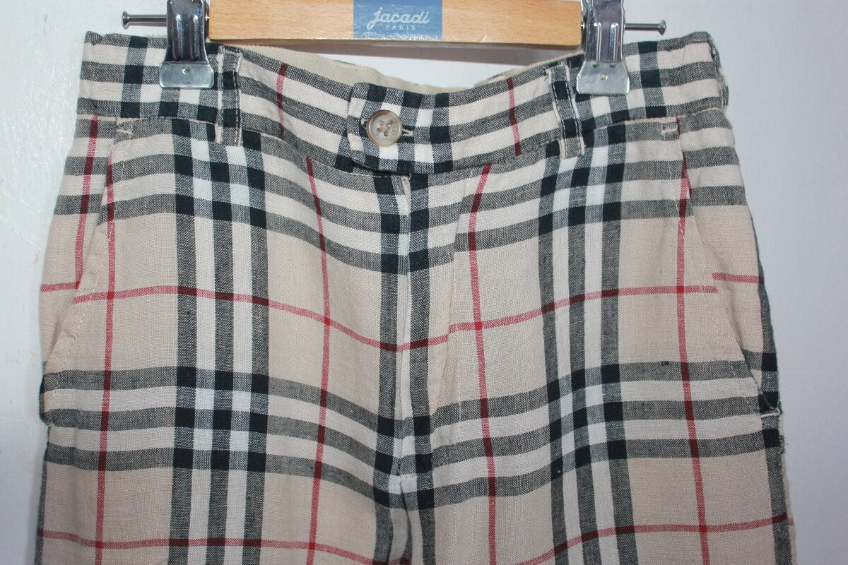 tweedehands-geruite-linnen-broek-maat-128-burberry