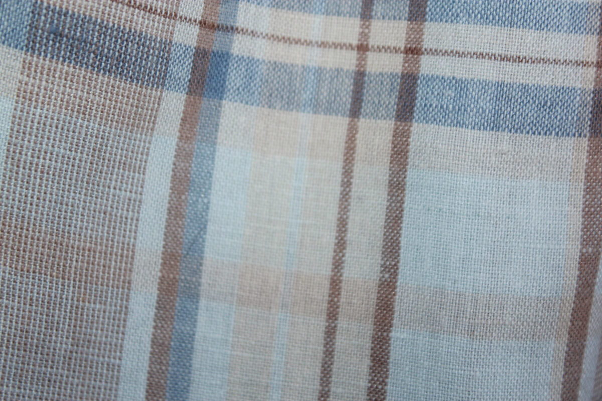 tweedehands-blauw-beige-bruin-geruite-lange-broek-linnen-katoen-maat-62-jean-bourget