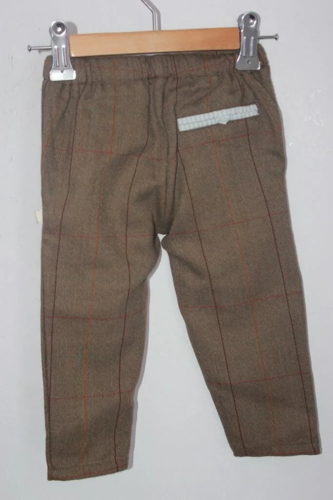 tweedehands-bruingroene-geruite-broek-maat-80-baby-meisje-les-enfantines