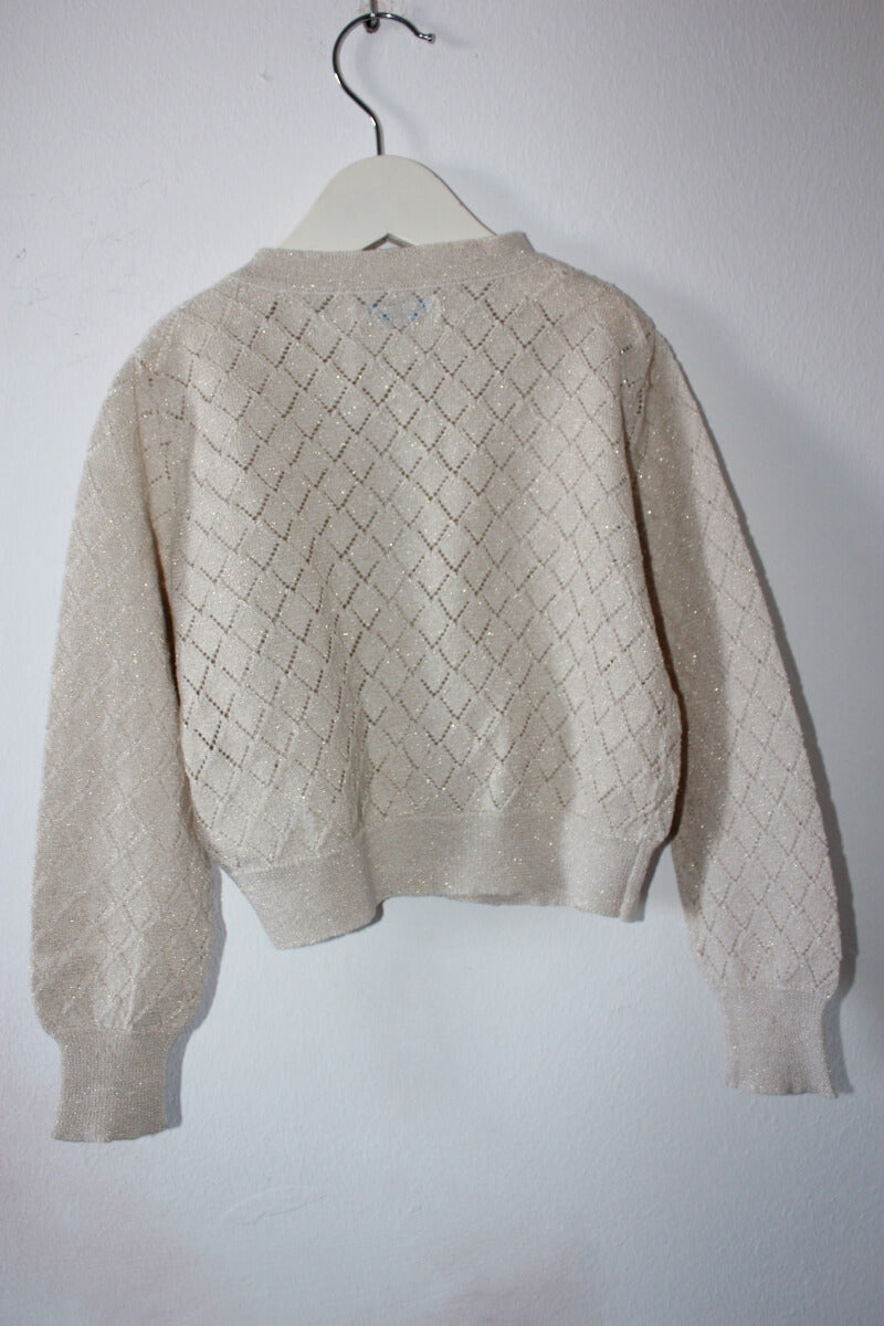 tweedehands-beige-ajour-vest-gouden-glittertje-maat-98-mayoral