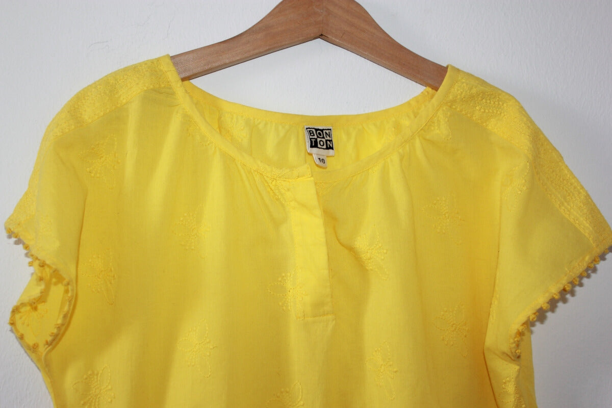 tweedehands-gele-tuniek-korte-mouwen-maat-134-meisje-bonton