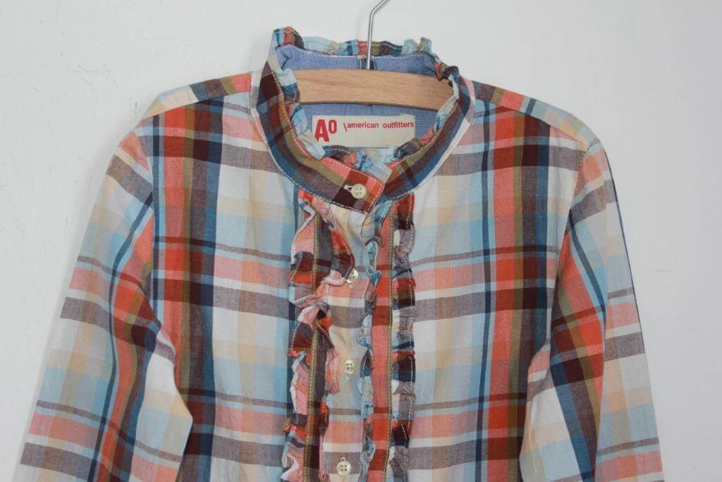 geruite-blouse-multicolour-lange-mouwen-volants-maat-128-ao76-meisje