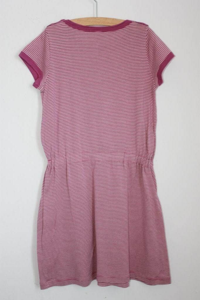 tweedehands-mauve-creme-gestreepte-zomerse-jurk-korte-mouwen-maat-122-petit-bateau