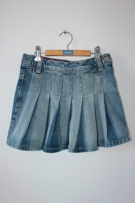 tweedehands geplooide denim rok maat 152 van tommy-hilfiger