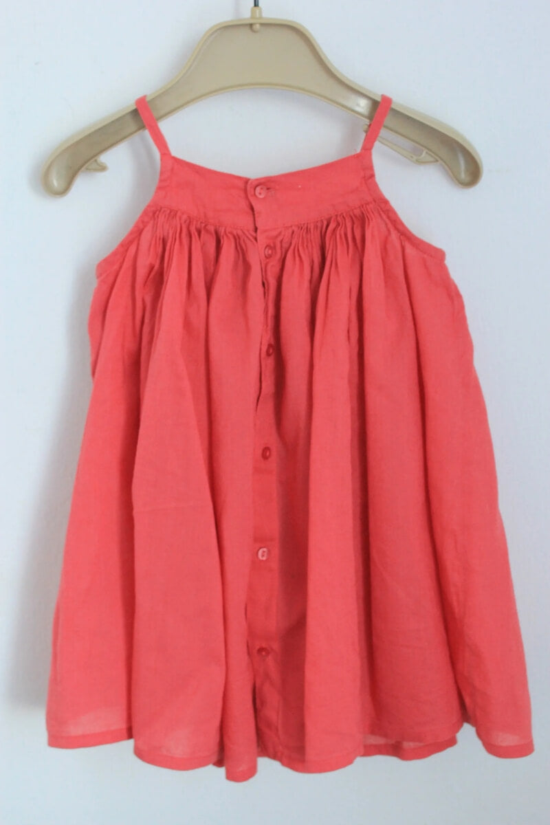 tweedehands-zomerse-koraal-jurk-schouderbandjes-maat-68-baby-meisje-boutchou