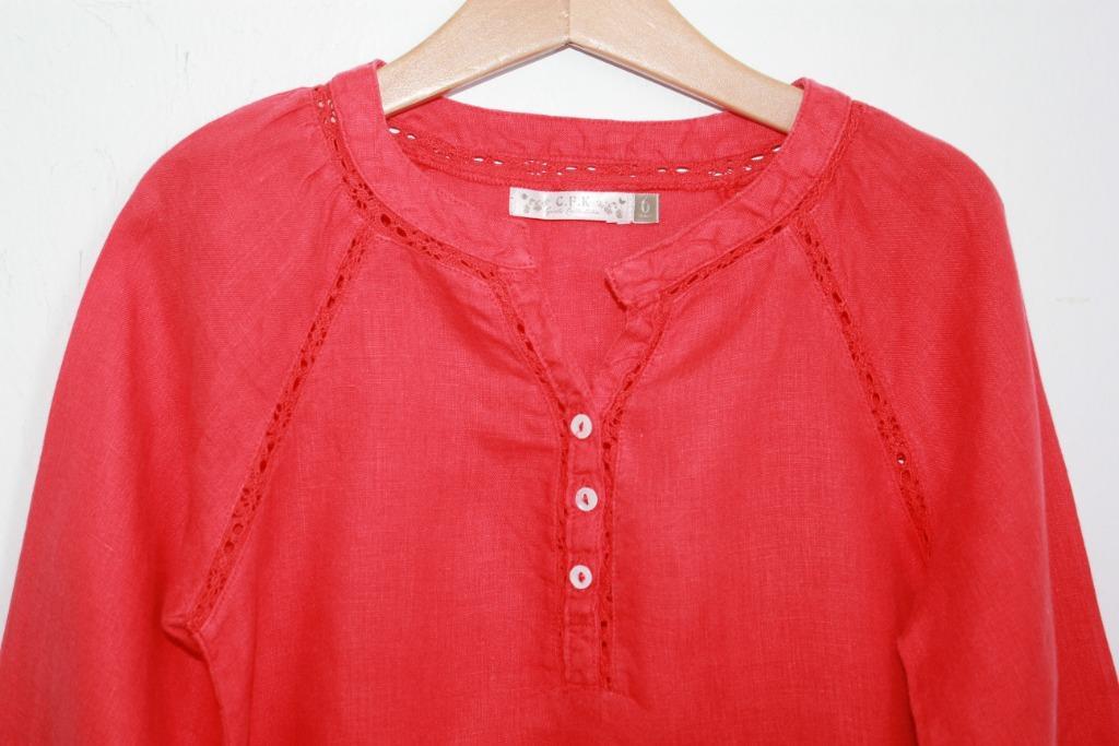 tweedehands-rode-linnen-blouse-lange-mouwen-maat-110-meisje-cfk