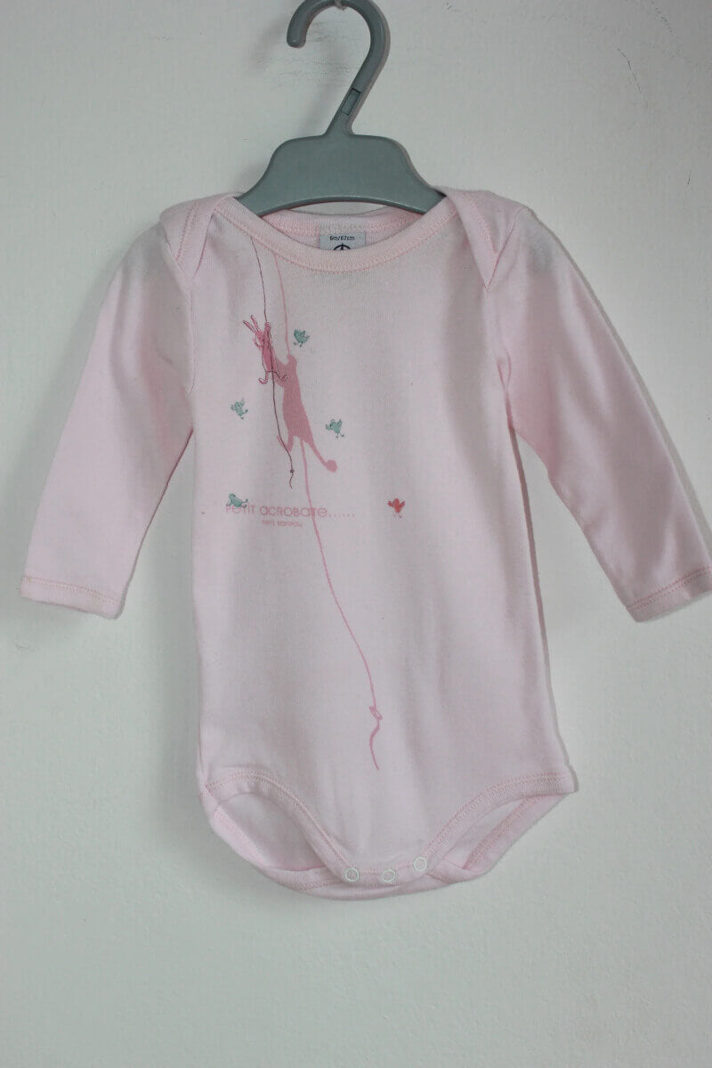tweedehands-roze-romper-langemouwen-maat68-petitbateau