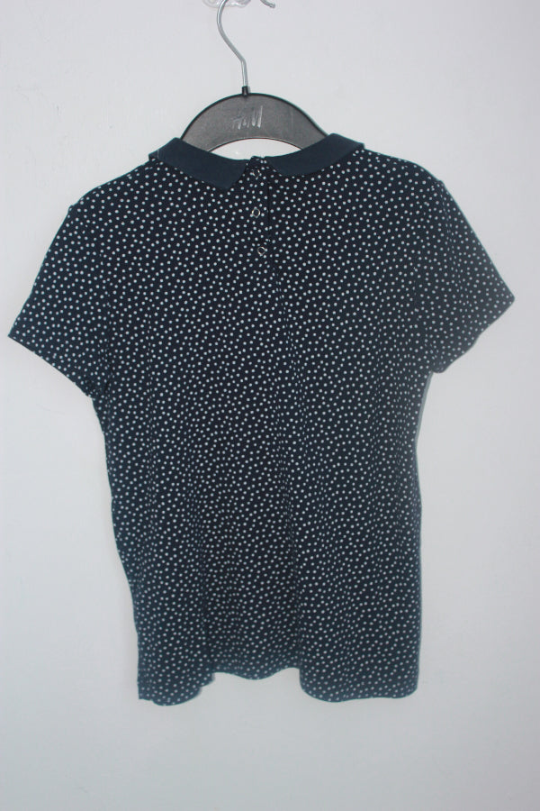 donkerblauw-wit-shirt-stippen-korte-mouwen-peter-pan-kraagje-maat-152-petit-bateau