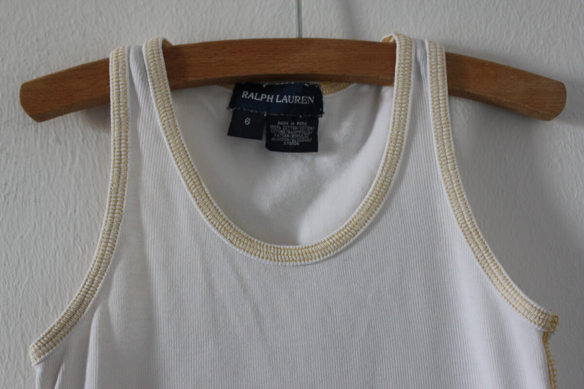 tweedehands-ecru-mosterdgeel-mouwloos-shirt-maat-116-ralph-lauren