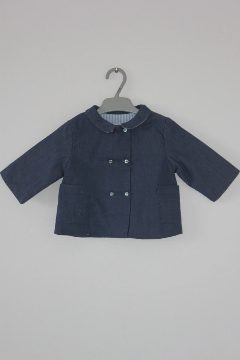 tweedehands unisex blauwe katoenen jacadi jas in maat 68