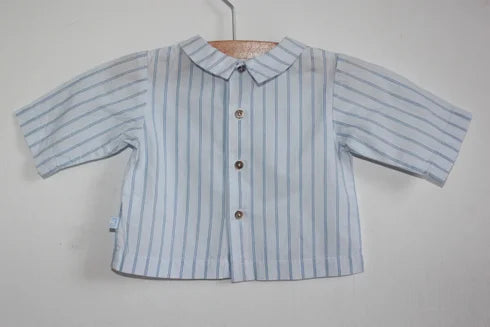 tweedehands blauw gestreept katoenen jacadi overhemd met lange mouwen in maat 62 voor een baby jongen