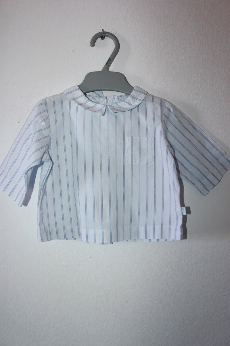 tweedehands blauw gestreept katoenen jacadi overhemd met lange mouwen in maat 62 voor een baby jongen