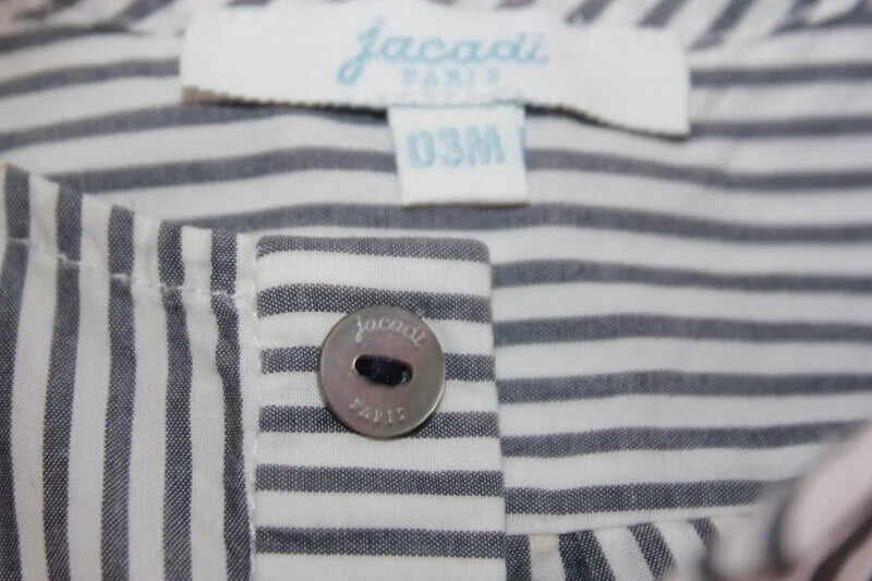 tweedehands katoenen grijs met wit gestreept jacadi overhemd met lange mouwen in maat 62 voor een baby jongen