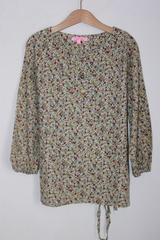 tweedehands katoenen liberty blouse in multicolour met lange mouwen, maat 128 voor een meisje van wowo