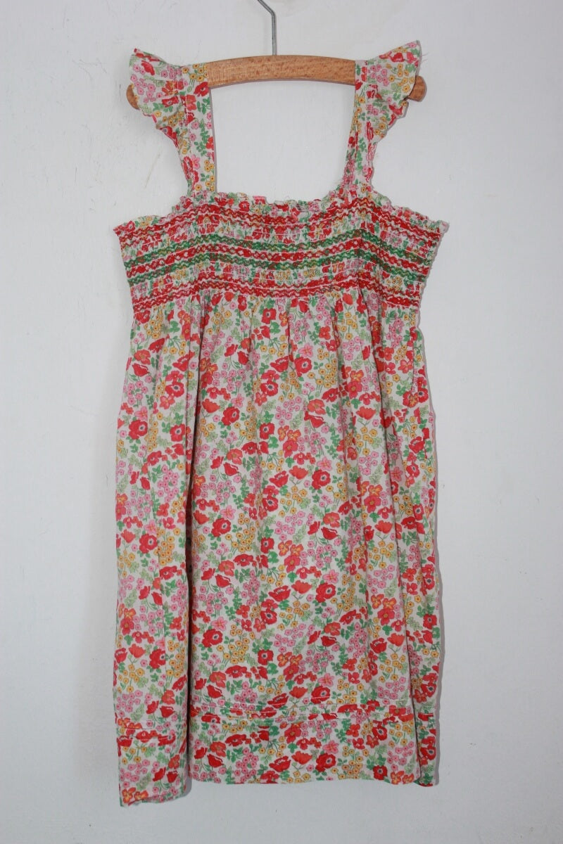 tweedehands gesmokte zomerse liberty jurk in multicolour met schouderbandjes, maat 128 van jacadi