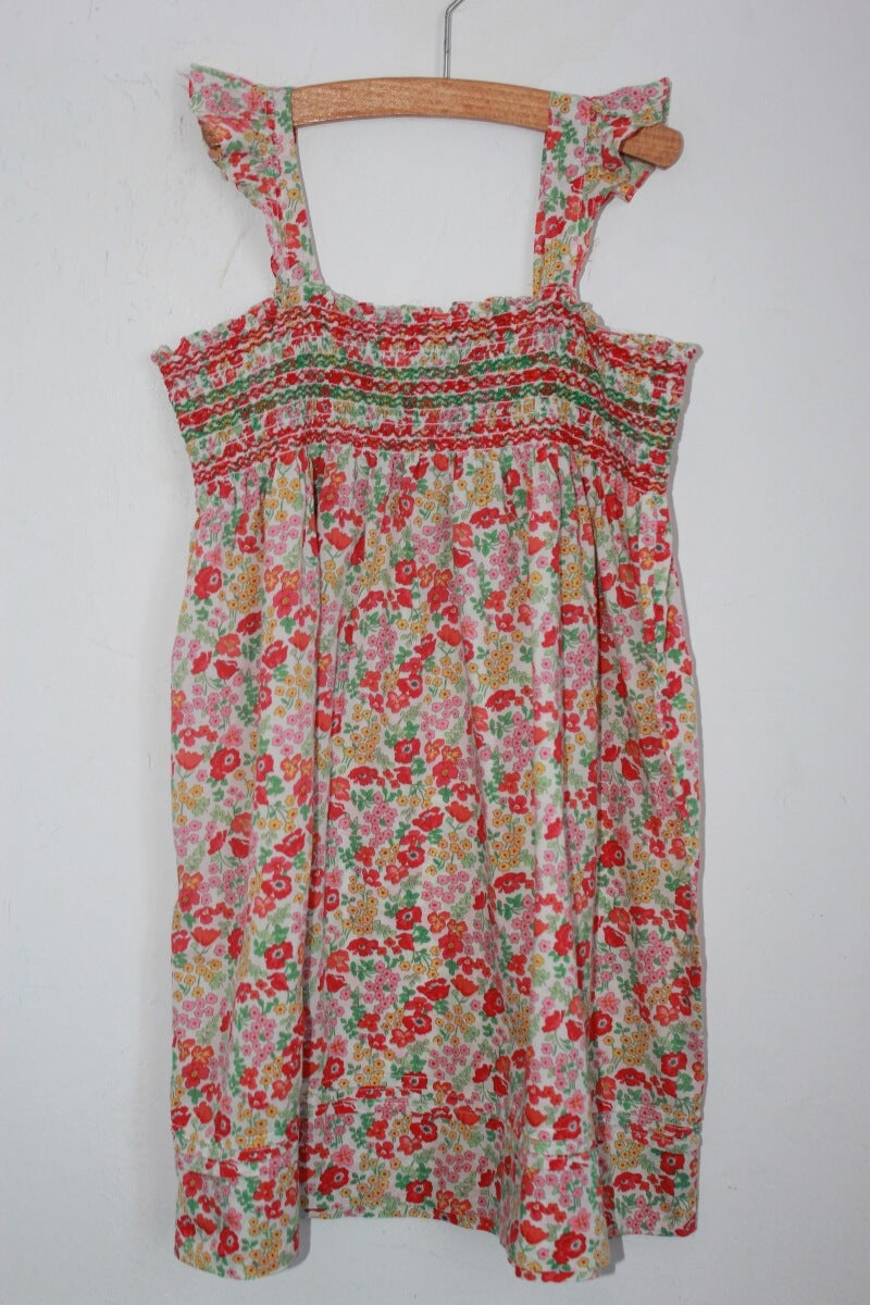 tweedehands gesmokte zomerse liberty jurk in multicolour met schouderbandjes, maat 128 van jacadi