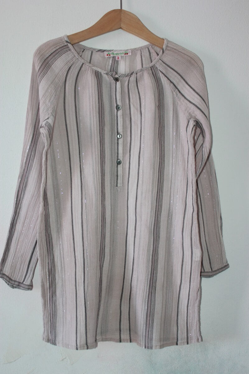 tweedehands zomerse gestreepte blouse met lange mouwen in maat 122-128 van bonpoint